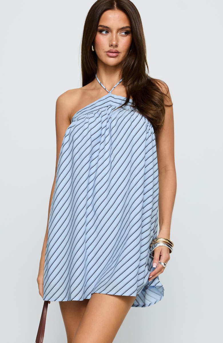 Princess Polly Moonlit Stripe Halter Minidress, Alternate, color, Blue Stripe
