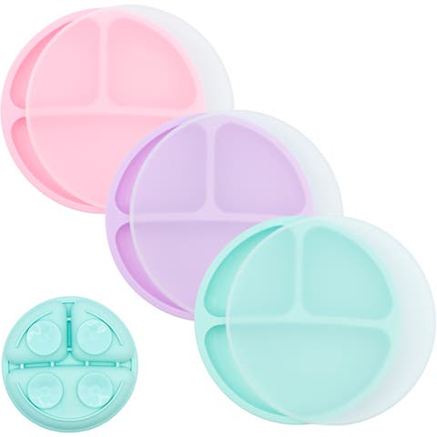 Suction Plates for Babies & Toddlers, 100% Silicone, Dinnerware Stays Put, 3 Pack