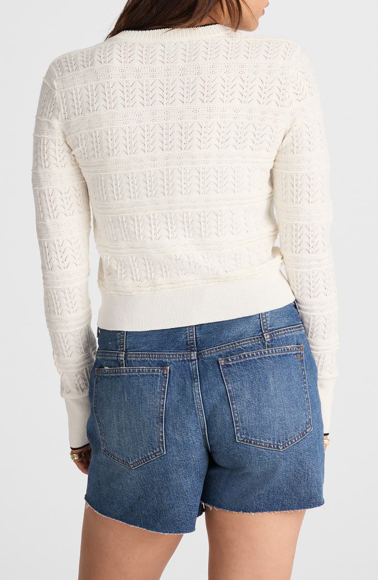 Madewell Pointelle Cotton Blend Cardigan, Alternate, color, Ivory And Black Combo