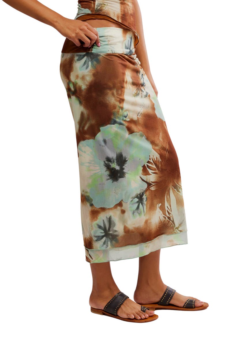 Free People Sunset Print Mesh Maxi Skirt, Alternate, color, Moss Combo-Boardwalk