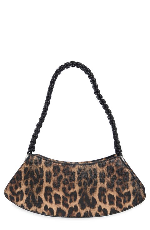 Leopard Faux Leather Curved Baguette Bag