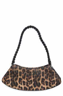 Leopard Faux Leather Curved Baguette Bag