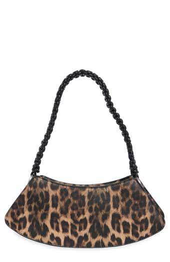 Leopard Faux Leather Curved Baguette Bag