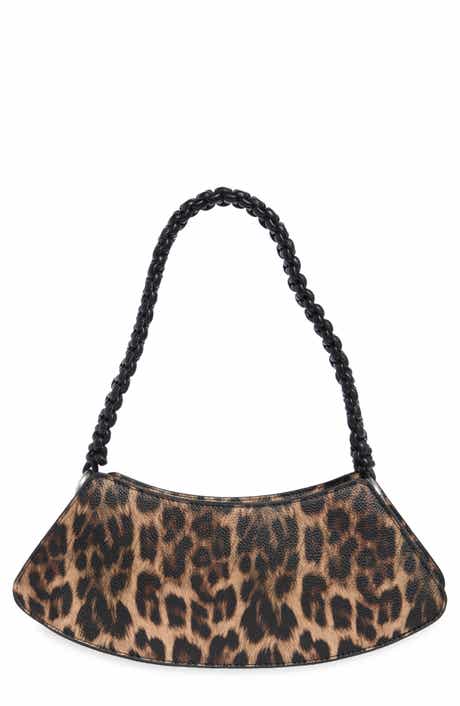 Leopard Faux Leather Curved Baguette Bag