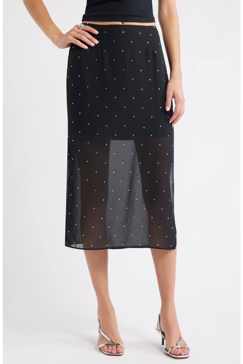 Embellished Chiffon Midi Skirt, Main, color, BLACK