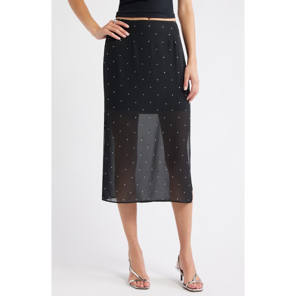 Open Edit Embellished Chiffon Midi Skirt In Black