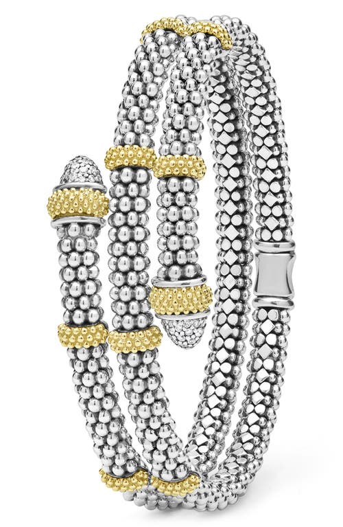 Lagos Two-tone Caviar Diamond Versa Wrap Bracelet In Metallic
