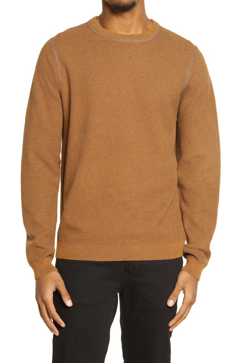 Textured Crewneck Sweater, Main, color, BROWN RUBBER