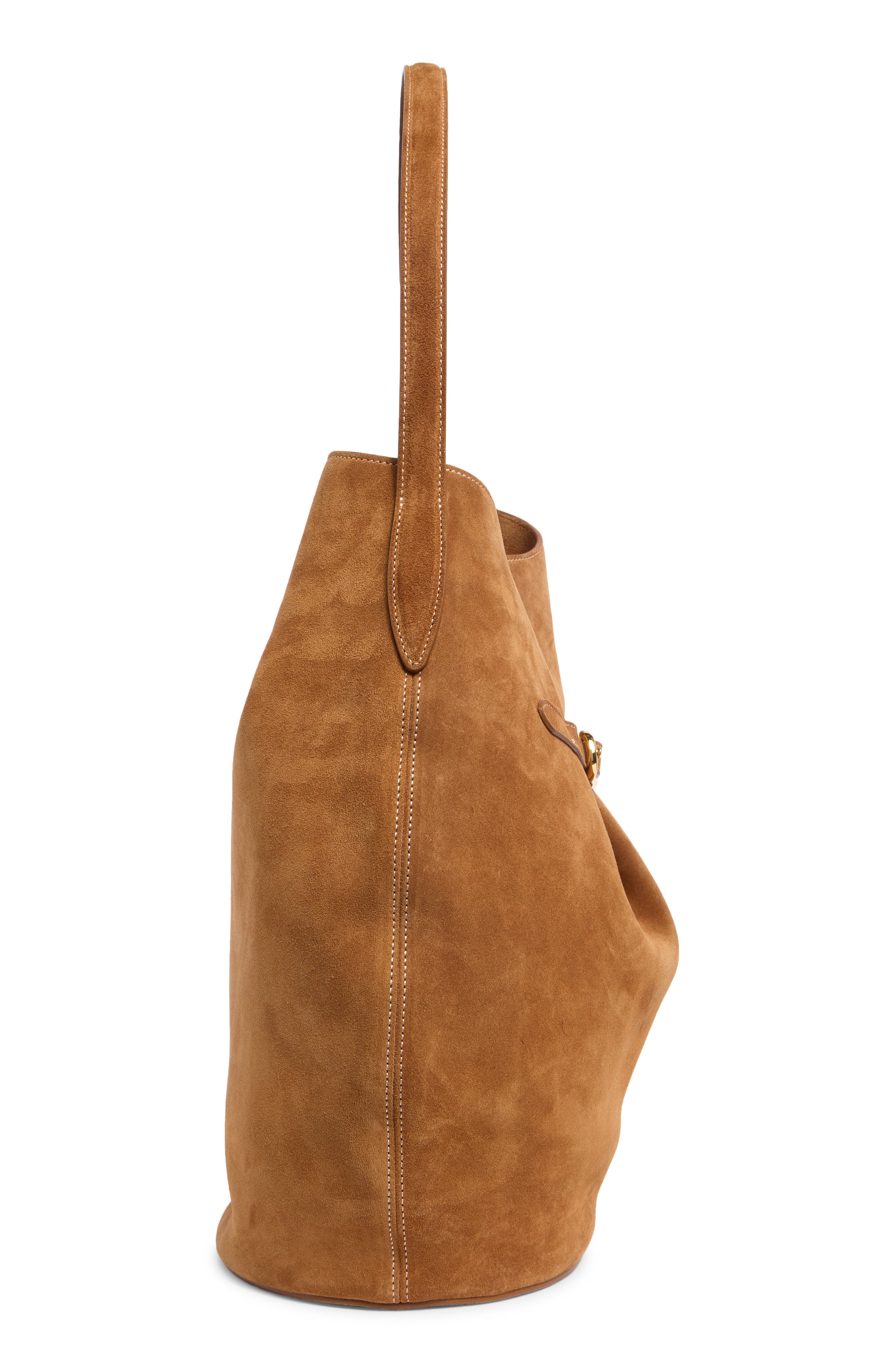 LIFFNER Large Belted Suede Bucket Bag, Alternate, color, Saddle Brown