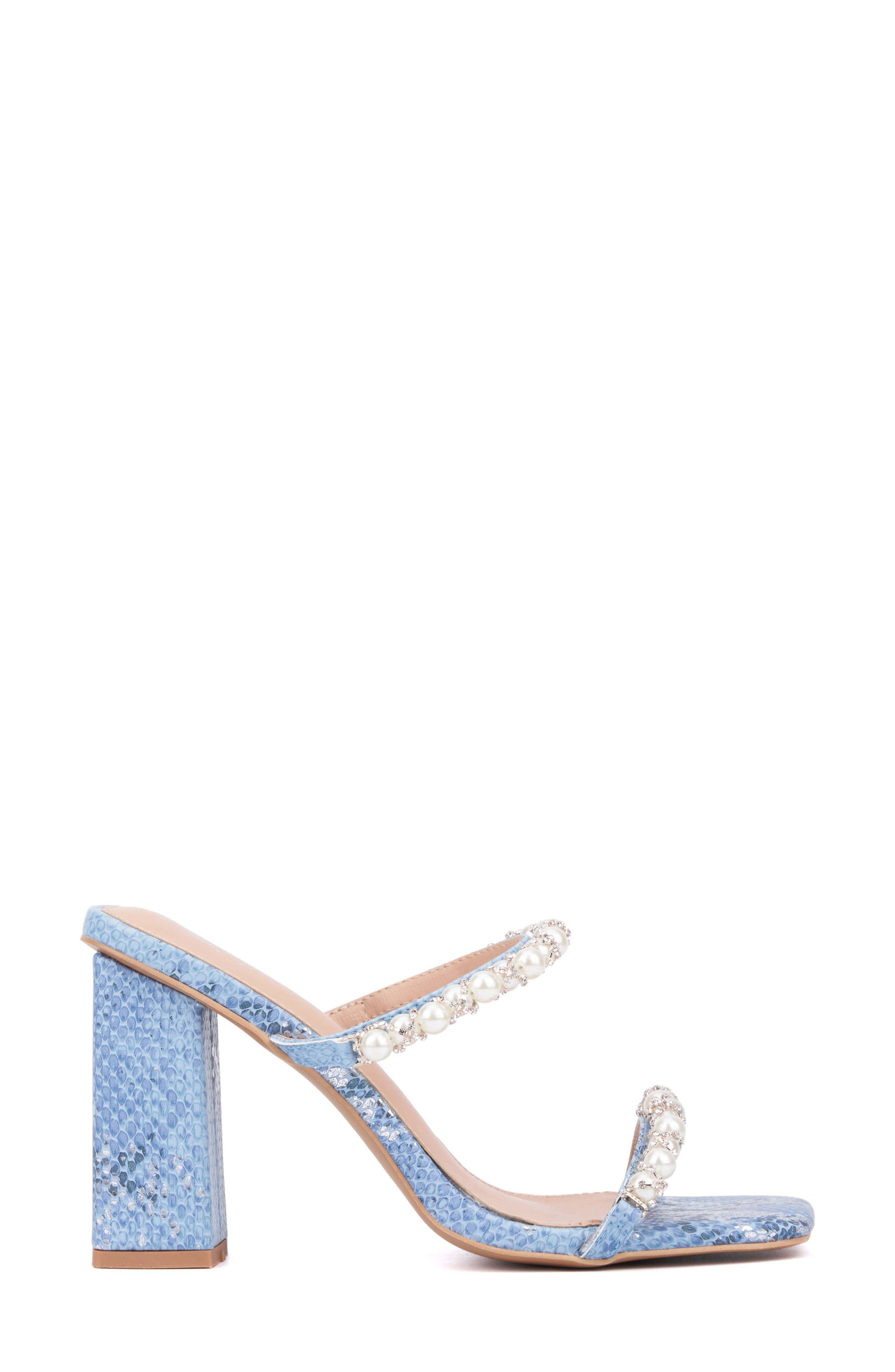 NEW YORK AND COMPANY Calissa Imitation Pearl & Rhinestone Embellished Sandal, Alternate, color, Blue
