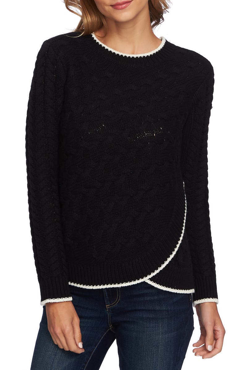 CeCe Cable Knit Overlay Cotton Sweater, Main, color,