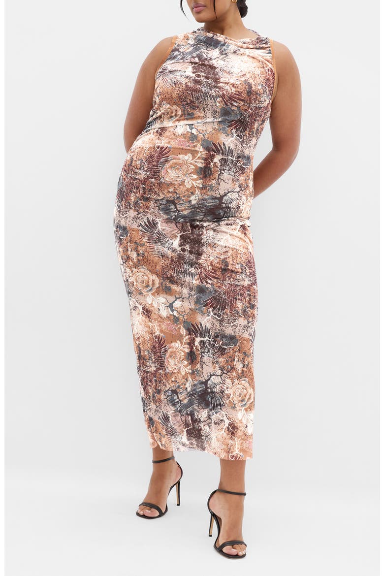 Western Print Mesh Maxi Dress, Main, color, URBAN OASIS