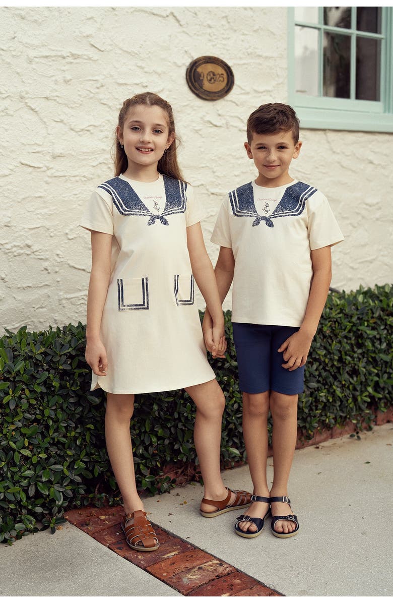 Charlotte & George Cotton Spandex Sailor Collar Printed T shirt, Alternate, color, Cream