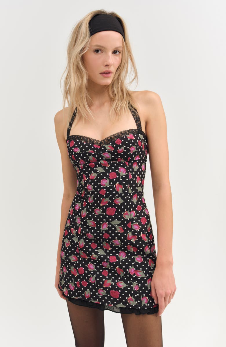 For Love & Lemons Betty Bud Minidress, Alternate, color, Black