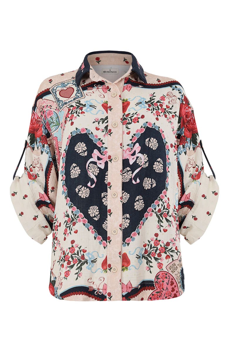 Agua Bendita Marray Solstice Button-Up Shirt, Alternate, color, Black/ Ivory/ Pink