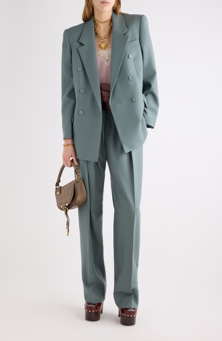 Chloé Double Breasted Light Wool Gabardine Blazer, Alternate, color, Urban Grey