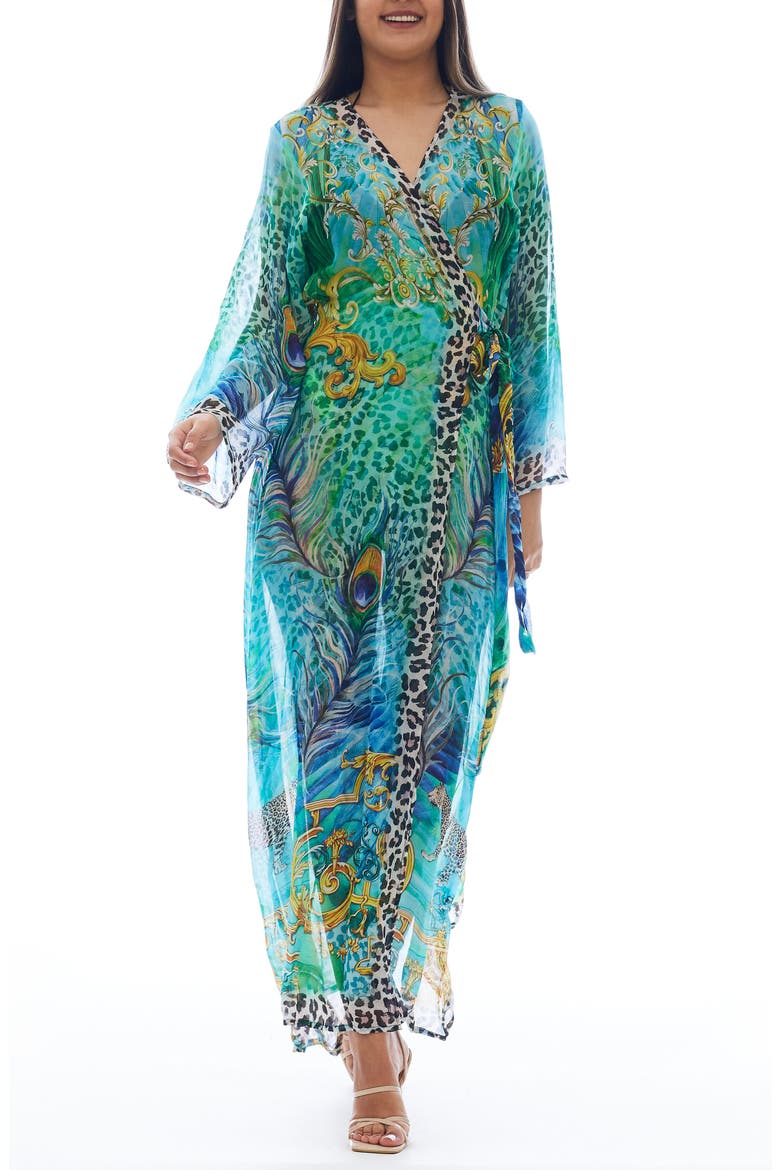 Leopard Peacock Longline Duster, Main, color, GREEN