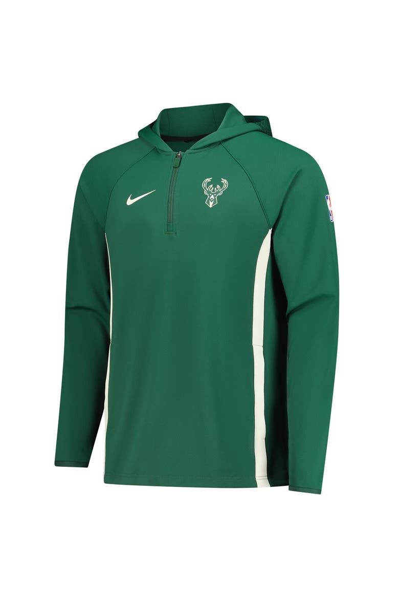Men's Nike  Hunter Green Milwaukee Bucks Authentic On Court Zone Quarter-Zip Dri-FIT Hoodie Jacket, Alternate, color, Hunter Green
