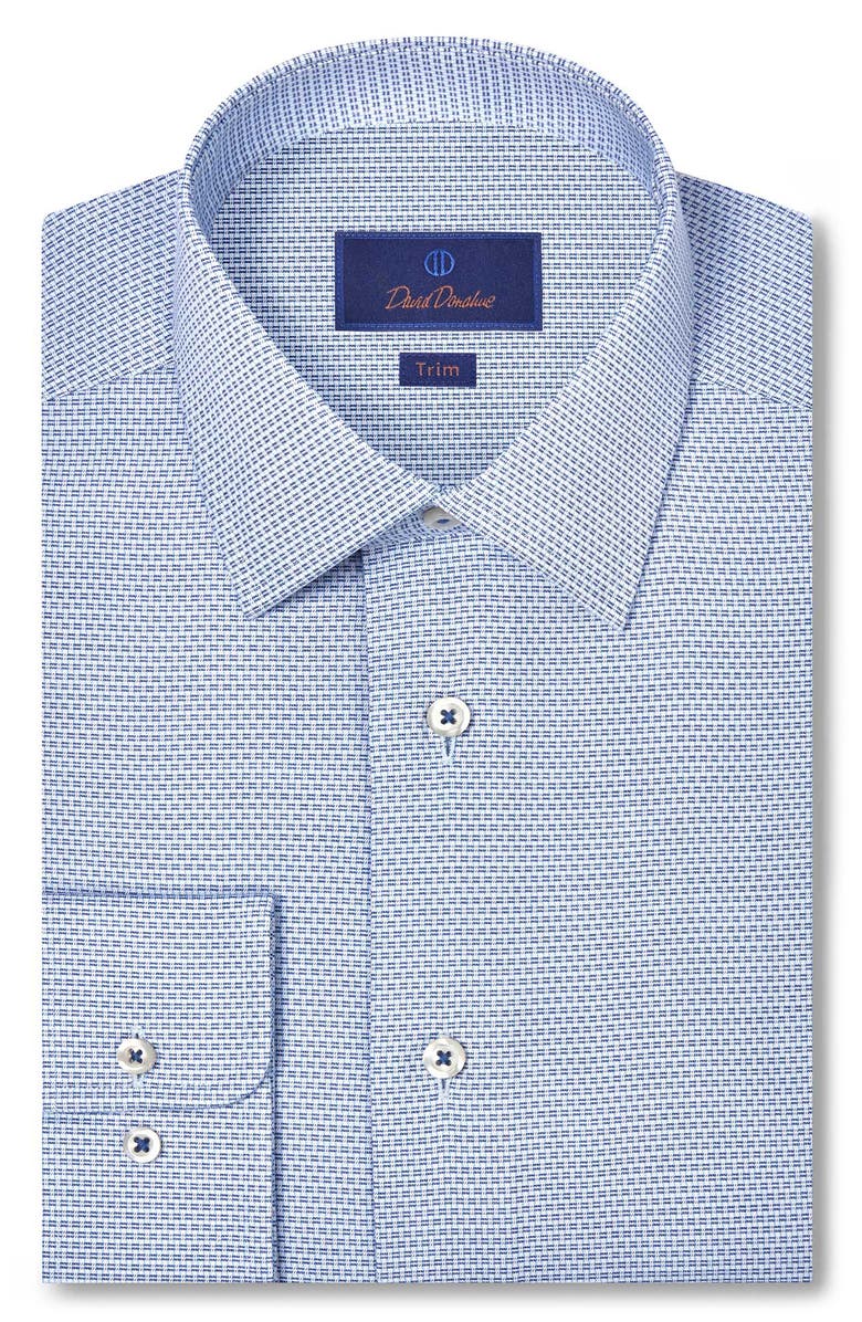 David Donahue Trim Fit Texture Micro Twill Cotton Dress Shirt, Main, color, Blue