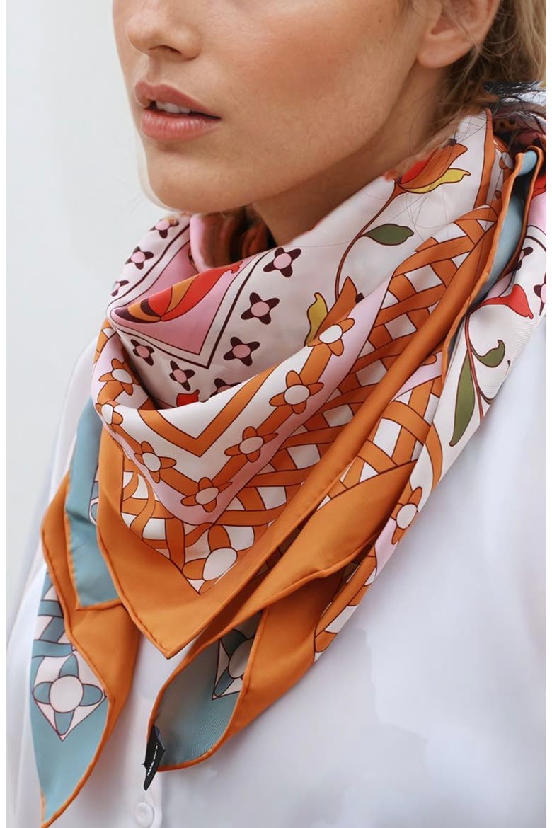 Double Sided Silk Scarf of Tropical Love, Alternate, color, Orange
