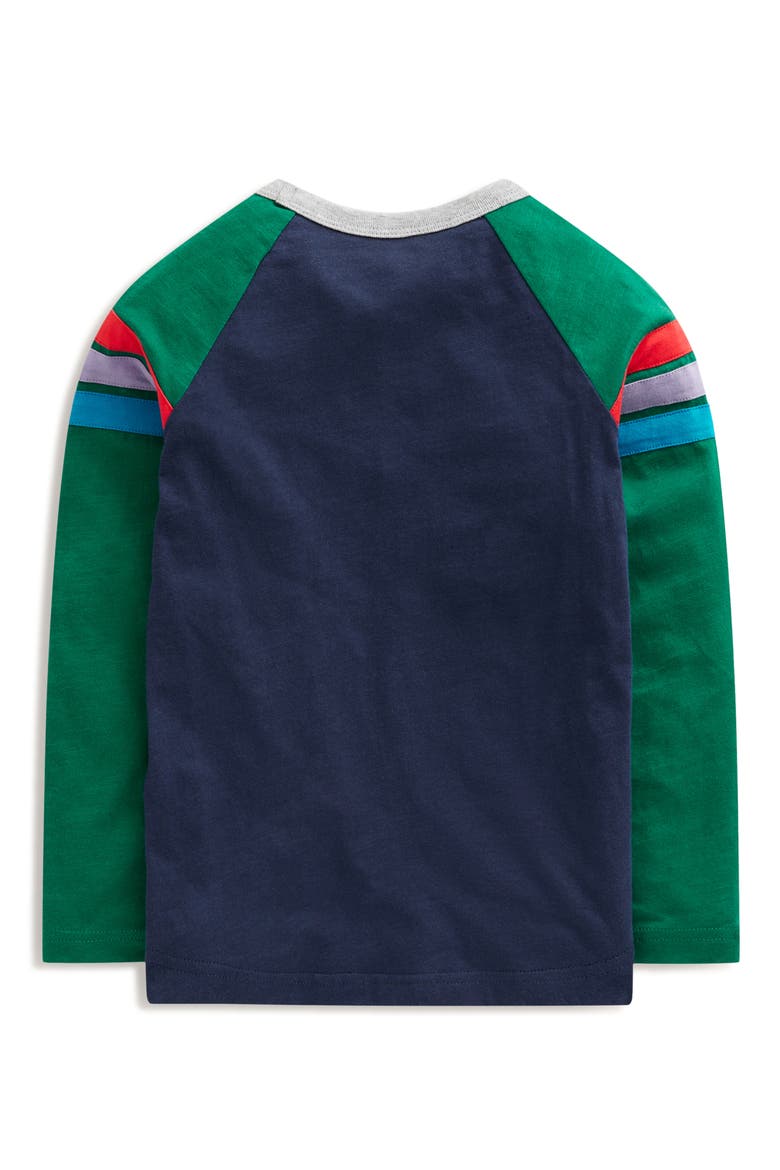 Kids' Colorblock Stripe Long Sleeve Cotton T-Shirt, Alternate, color, JEWEL GREEN/ NAVY