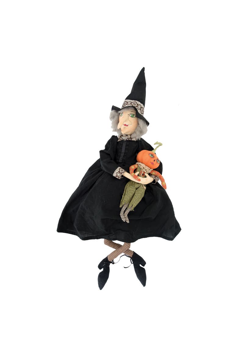 Marleigh Witch Pumpkin Halloween Joe Spencer Gathered Traditions Figurine, Main, color, Black