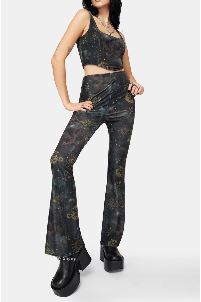 Phoenix Dragon Velour Flare Trouser, Alternate, color, Green