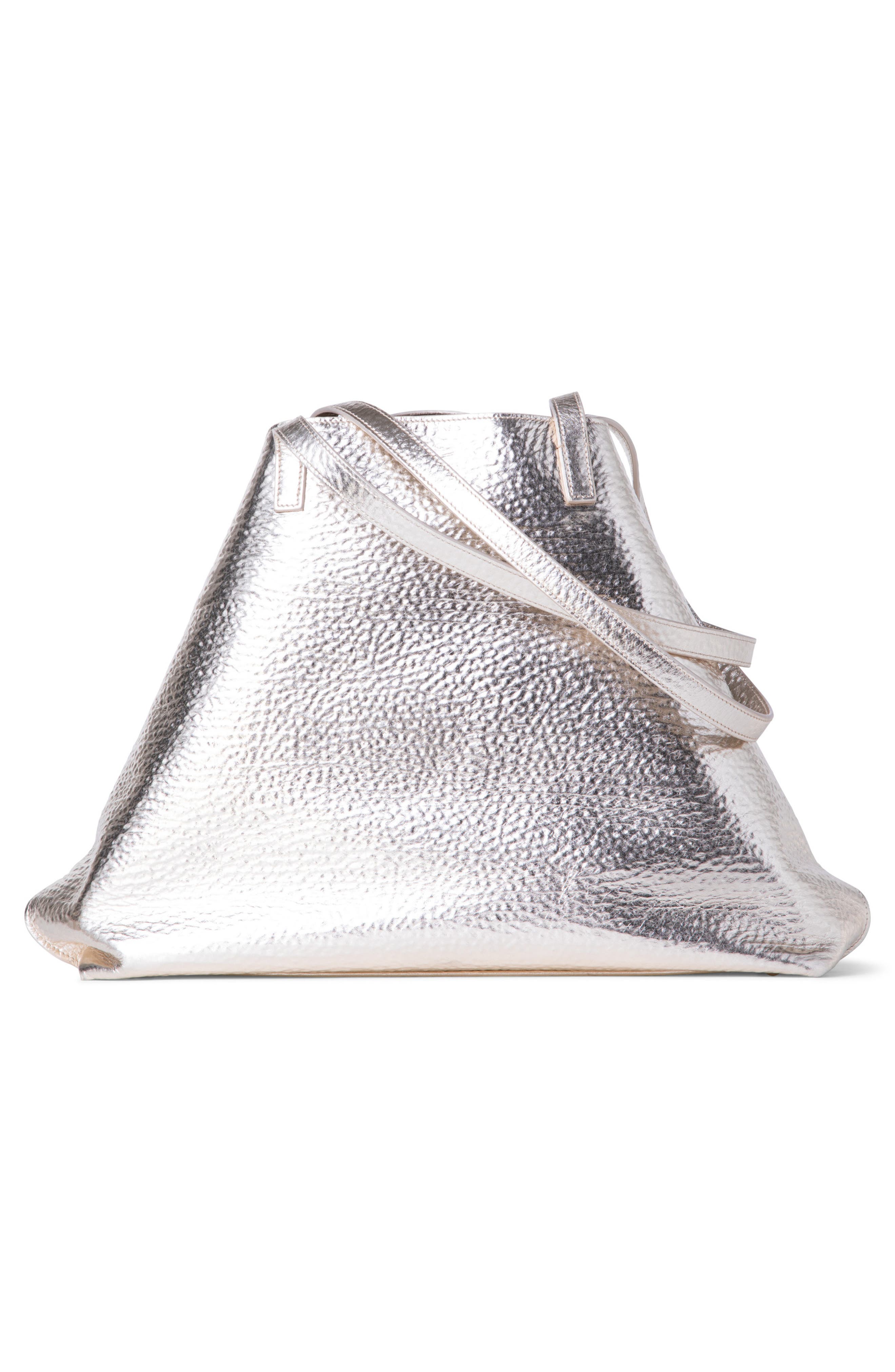 Medium AI Metallic Calfskin Leather Tote, Alternate, color, 033 STUCCO METALLIC
