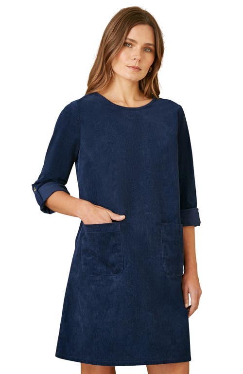Yumi Cord Tunic Dress With Pockets In Blue