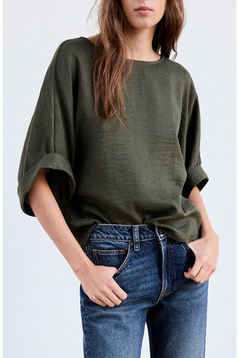 Flowy Roll Sleeve Top, Main, color, GREEN