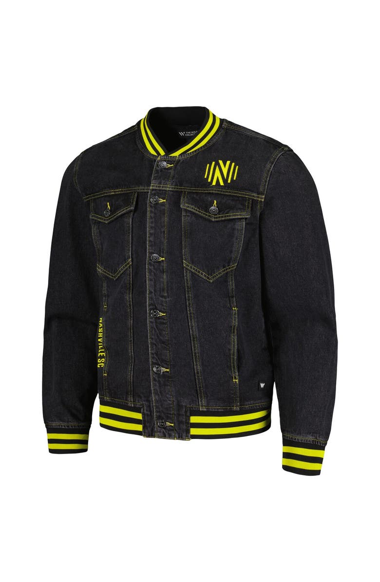 THE WILD COLLECTIVE Men's The Wild Collective Black Nashville SC Denim Full-Button Bomber Jacket, Alternate, color, Black