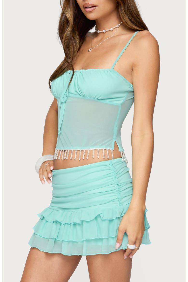 Enya Beaded Fringe Sheer Mesh Top, Alternate, color, TURQUOISE