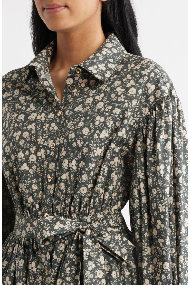 Floral Print Long Sleeve Cotton Shirtdress, Alternate, color, DARK GREEN NATURAL