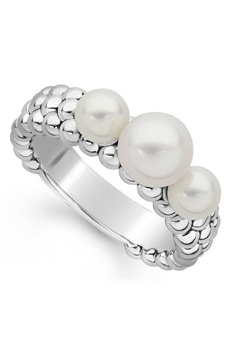 LAGOS Luna Pearl Caviar Band Ring, Main, color, Silver/ Pearl