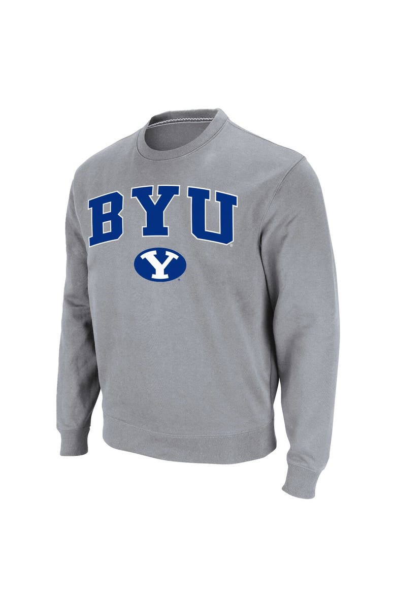 COLOSSEUM Men's Colosseum Heathered Gray BYU Cougars Team Arch & Logo Tackle Twill Pullover Sweatshirt, Alternate, color, Heather Gray