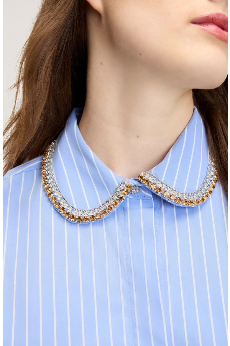 Embellished Collar Striped Button-Up Shirt, Alternate, color, CAPRI STRIPE