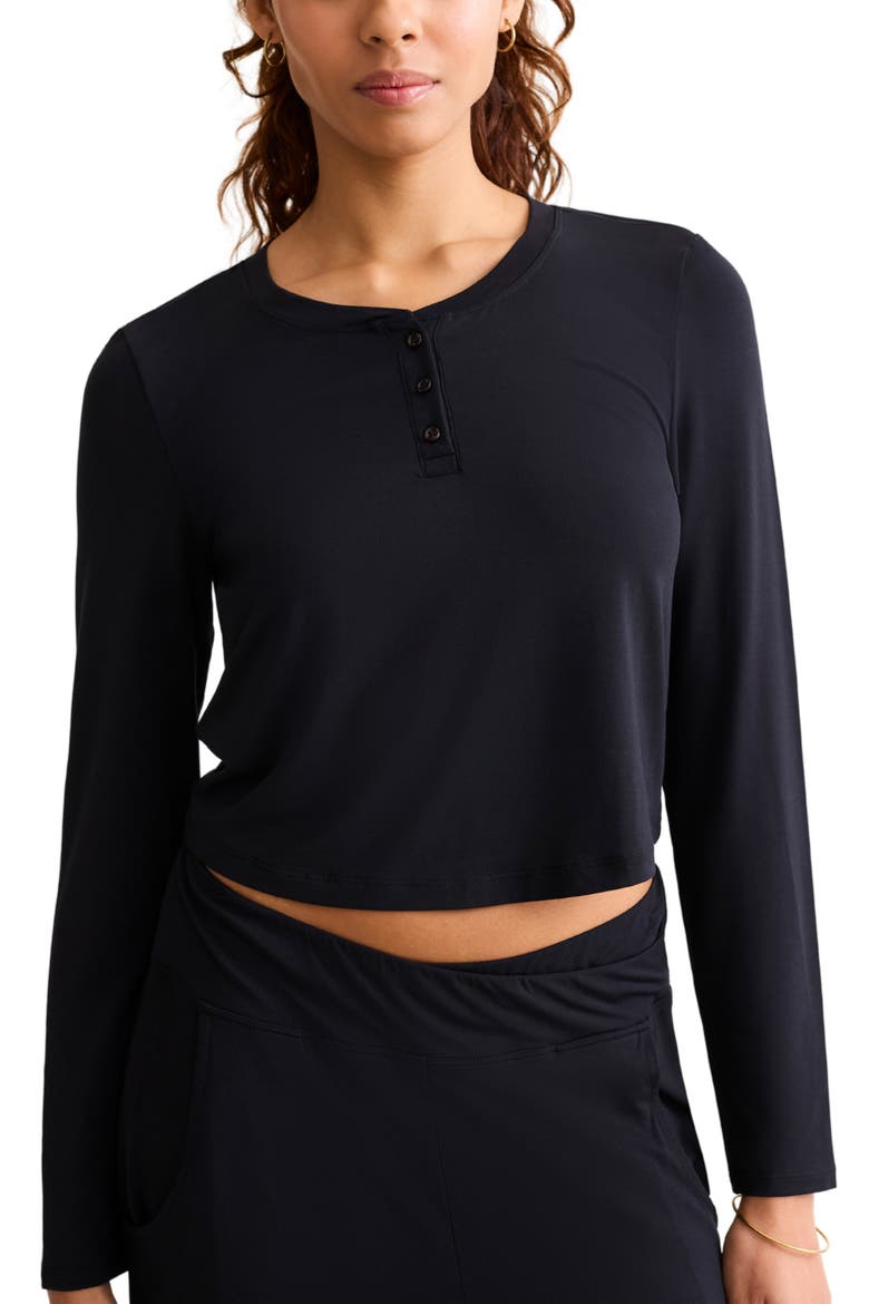 Henley Crop Pajama Top, Alternate, color, BLACK