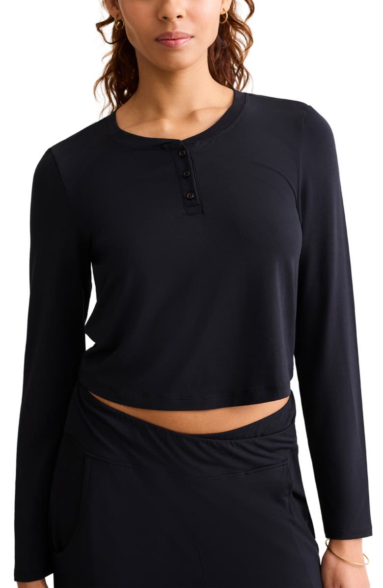 Fleur't Henley Crop Pajama Top, Alternate, color, Black
