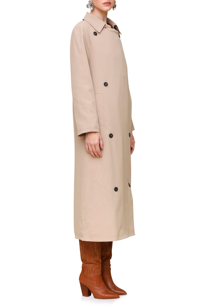 Waterfall Drape Front Double Breasted Trench Coat, Alternate, color, KHAKI