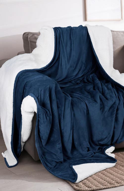 Woven & Weft Faux Shearling Fleece Throw Blanket In Blue