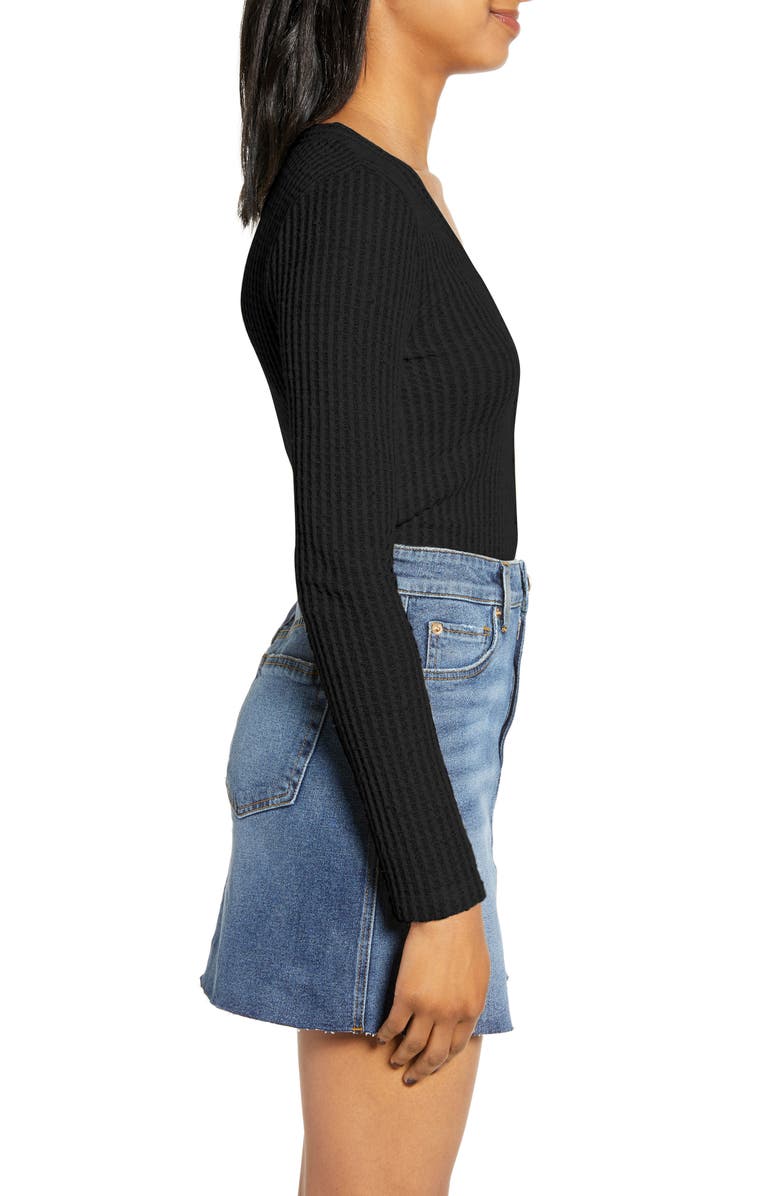 BP. Button Front Long Sleeve Crop Waffle Knit Top, Alternate, color, 