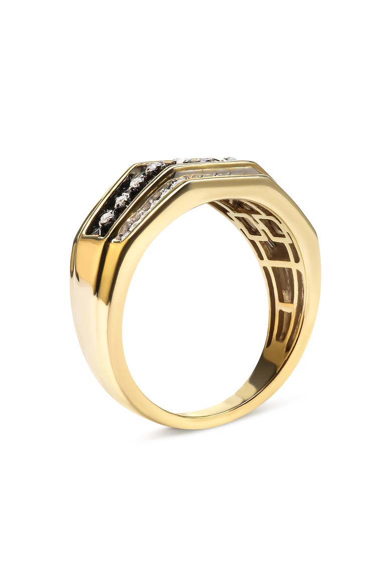 Men's Yellow Gold Plated Silver 1 1/2 Ctw White and Black Diamond Cluster Ring, Alternate, color, Yellow Gold over Silver