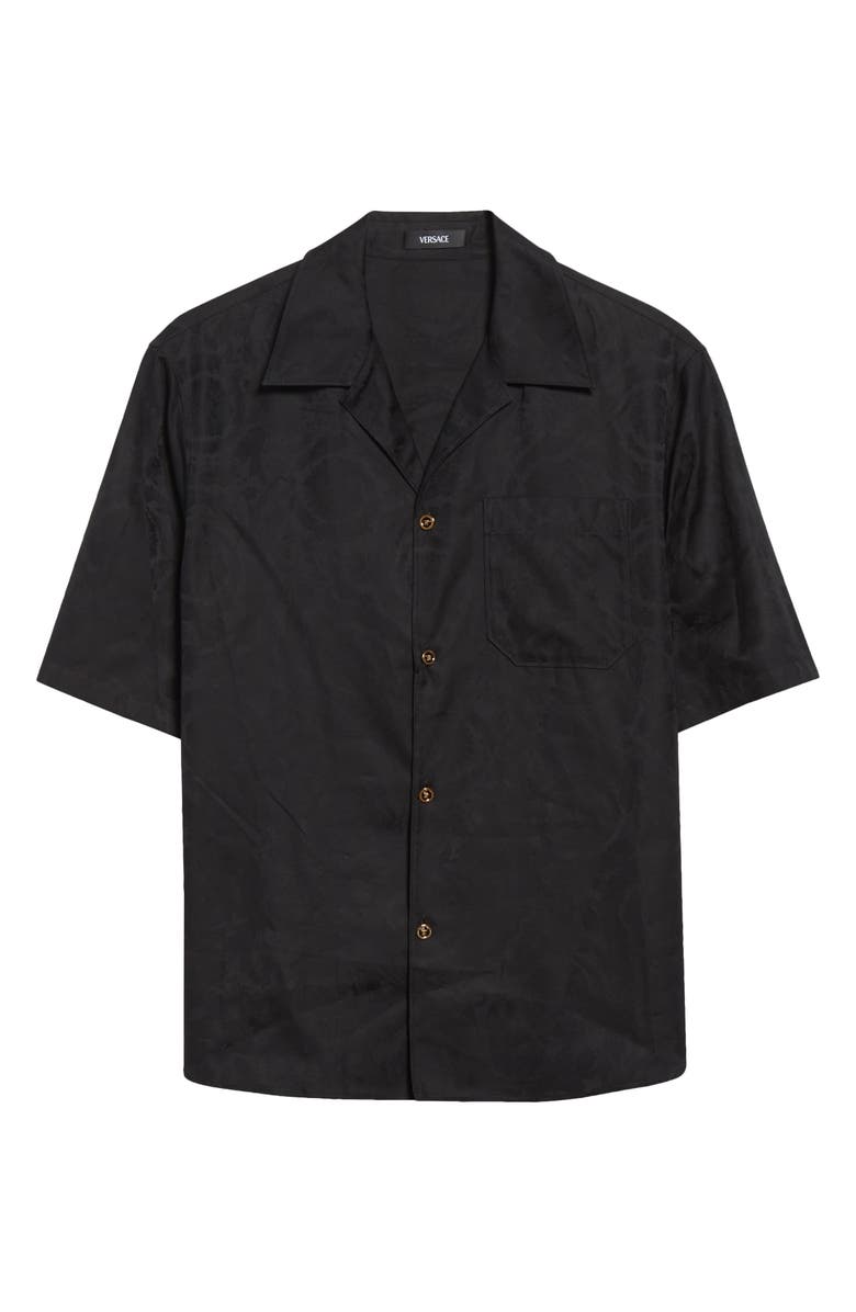 Versace Barocco Jacquard Cotton Poplin Camp Shirt, Alternate, color, Black