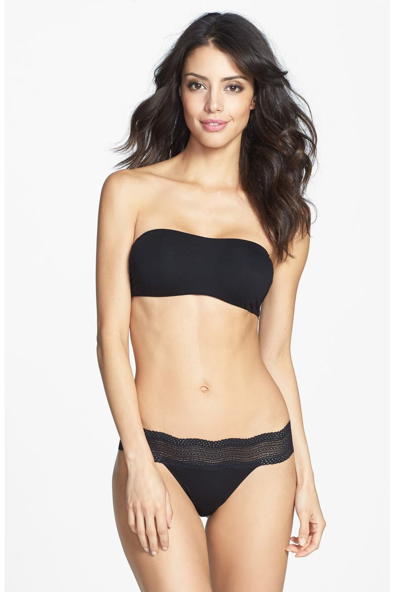 'Dolce' Lace Back Bandeau Bra, Alternate, color, BLACK