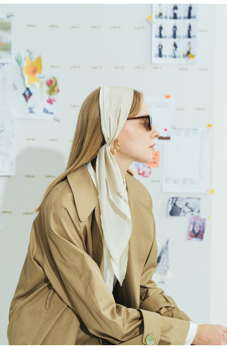 Lost Pattern "Satin" Silk Neck Scarf, Alternate, color, White