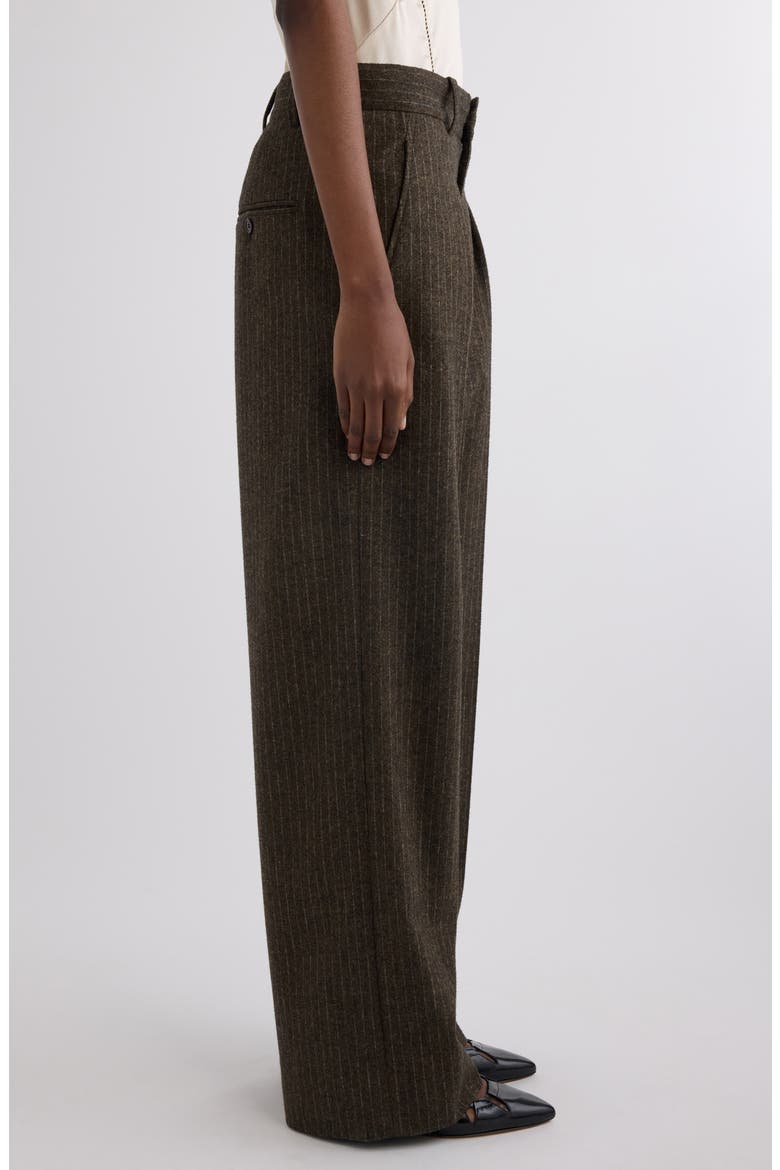 Lisetta Pinstripe Pleated Wide Leg Wool Blend Trousers, Alternate, color, DARK KHAKI