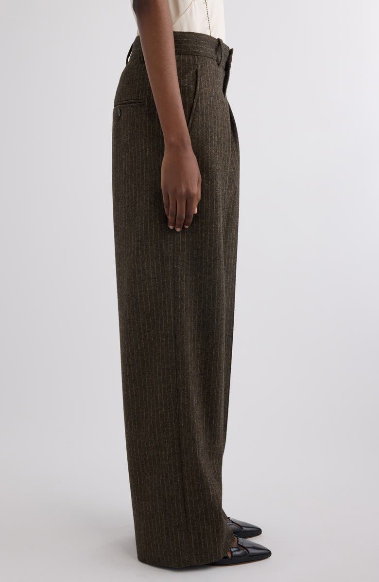 Isabel Marant Lisetta Pinstripe Pleated Wide Leg Wool Blend Trousers, Alternate, color, Dark Khaki