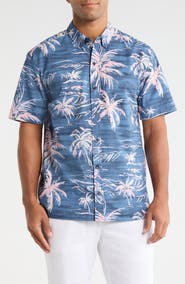 Kahala He'e Nalu Print Short Sleeve Cotton Button-Down Shirt