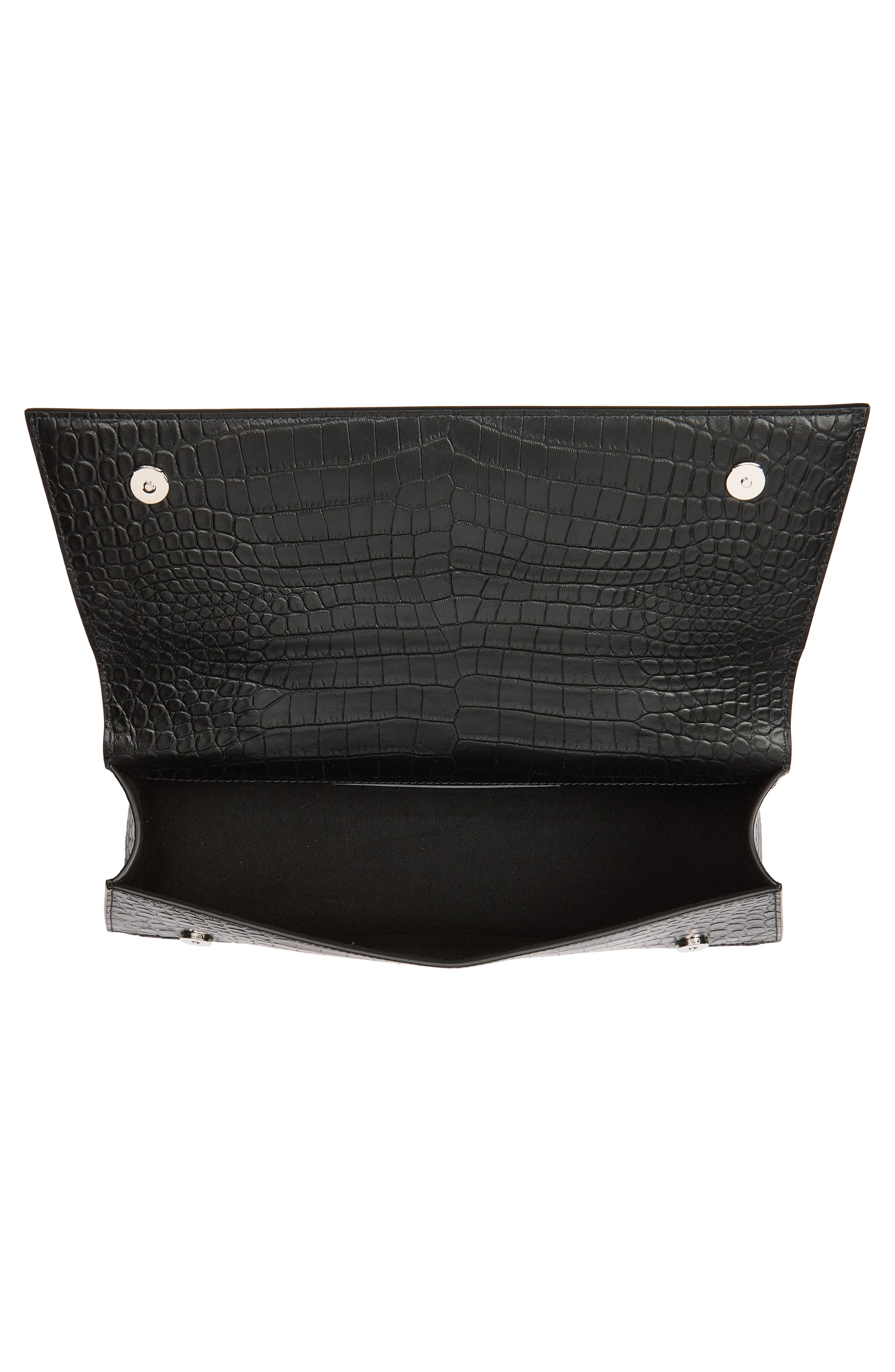 McQueen Jewelled Croc Embossed Top Handle Bag, Alternate, color, Black/ Silver