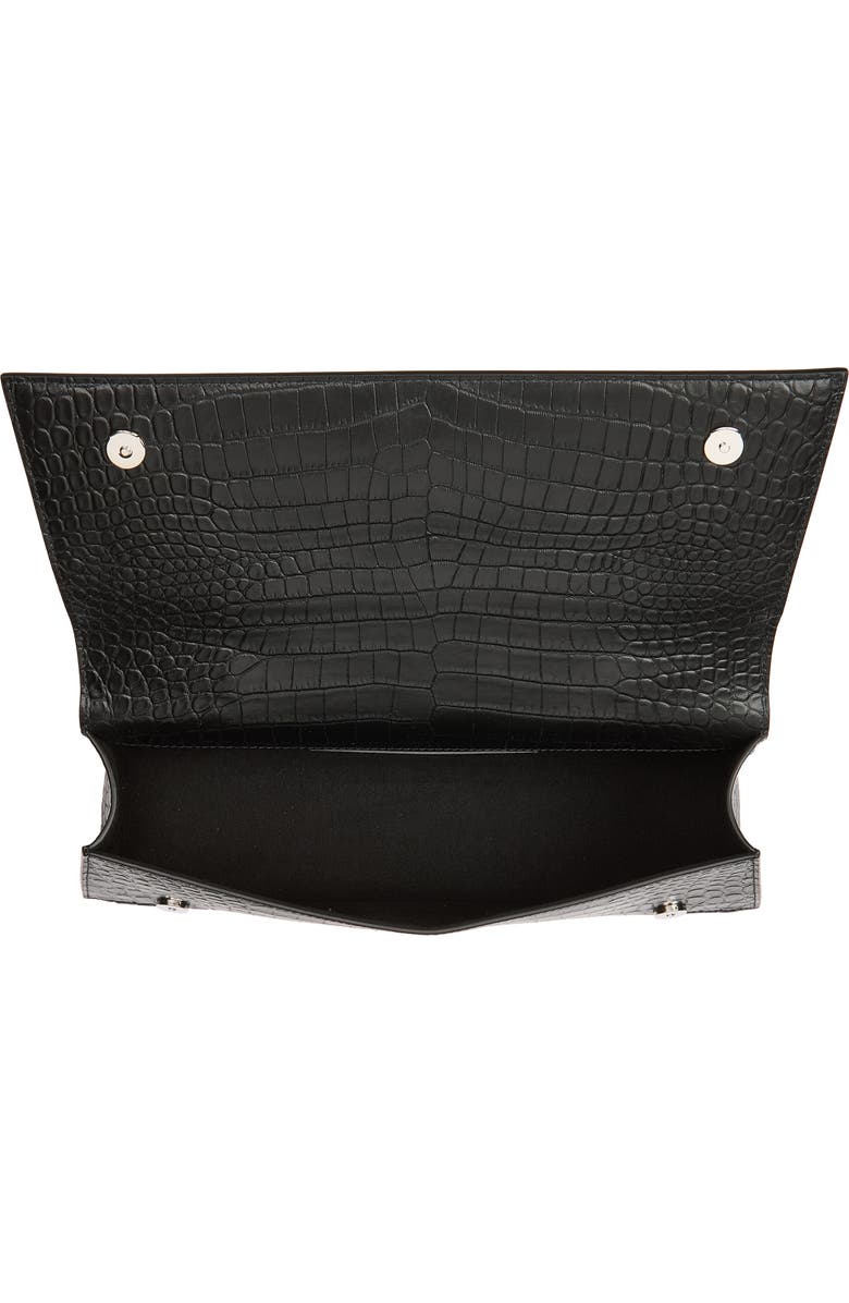 McQueen Jewelled Croc Embossed Top Handle Bag, Alternate, color, Black/ Silver
